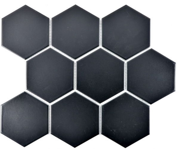 Azulejos de mosaico de cerámica hexágono negro mate azulejo de la cocina WC azulejo del baño MOS11F-0311_f | 10 esteras de mosaico