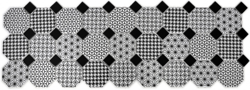 Mosaico de azulejos de cerámica octágono MISTO blanco brillante negro pared de mosaico cocina splashback MOSOcta-0301_f | 10 esteras de mosaico