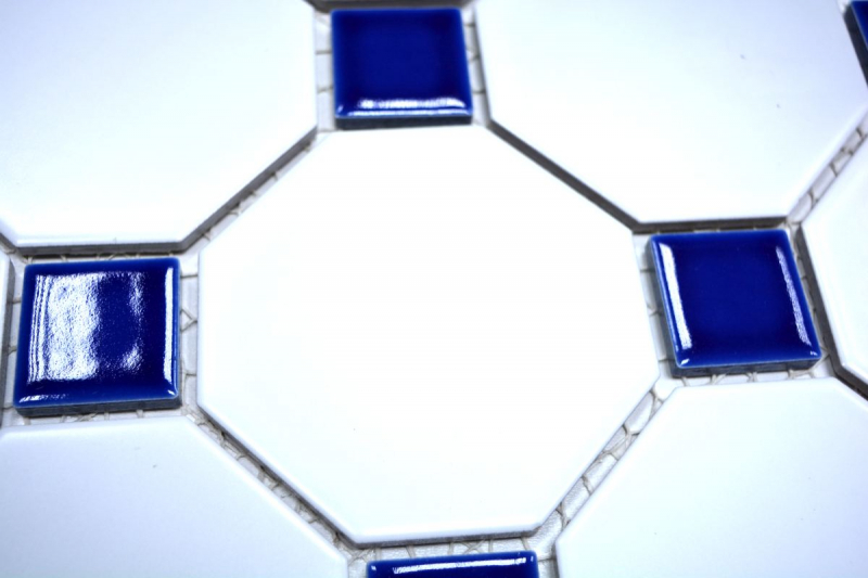 Mosaico de azulejos de cerámica octogonal blanco mate azul cobalto brillante pared de mosaico cocina splashback MOSOcta-180_f | 10 esteras de mosaico