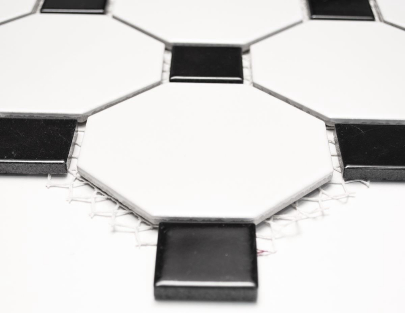 Mosaico de azulejos de cerámica octogonal blanco mate negro brillante azulejo backsplash MOSOcta-190_f | 10 esteras de mosaico