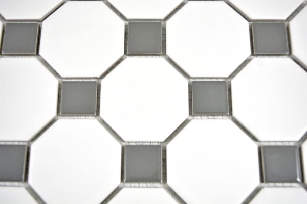 Mosaico de azulejos de cerámica de metal gris octágono blanco mate metal brillante MOS13-0122_f | 10 esteras de mosaico
