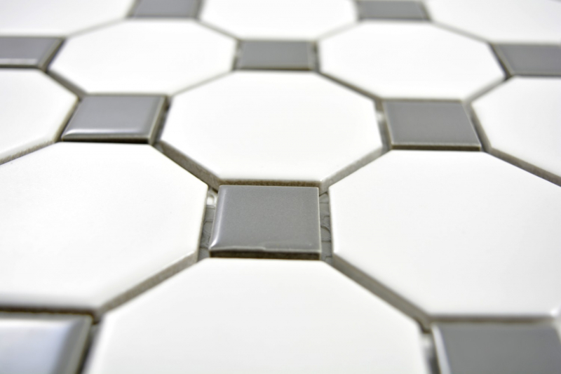 Mosaico de azulejos de cerámica de metal gris octágono blanco mate metal brillante MOS13-0122_f | 10 esteras de mosaico