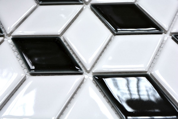 Mosaico de azulejos de cerámica 3D cubo blanco negro brillante azulejos de la pared azulejos de baño MOS13-OV01_f | 10 esteras de mosaico
