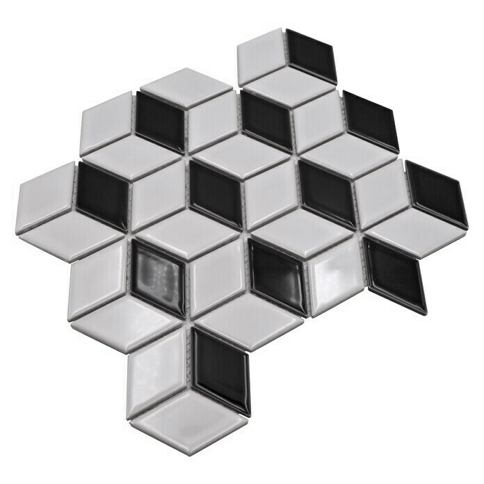 Cubo mosaico azulejo cerámica 3D blanco negro brillante pared azulejo baño azulejo cocina azulejo - MOS13-OV01