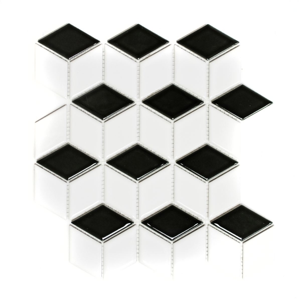 Mosaico de azulejos de cerámica 3D cubo blanco negro mate azulejos de la pared azulejos de baño MOS13-OV09_f | 10 esteras de mosaico