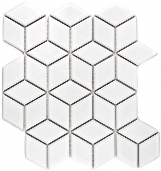 Azulejos de mosaico de cerámica blanco 3D cubo blanco brillante azulejos de la pared azulejo del baño MOS13OV-0101_f | 10 esteras de mosaico