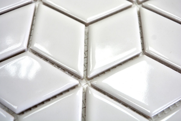 Azulejos de mosaico de cerámica blanco 3D cubo blanco brillante azulejos de la pared azulejo del baño MOS13OV-0101_f | 10 esteras de mosaico
