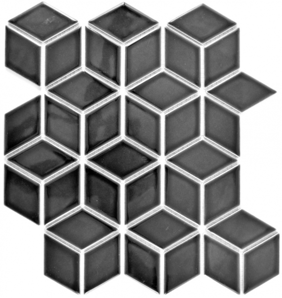 Muestra de mano mosaico azulejo cerámica negro 3D cubo negro brillante azulejo backsplash MOS13OV-0301_m