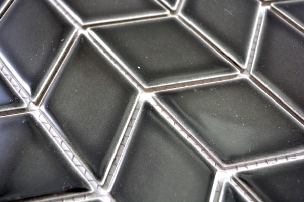 Mosaico de azulejos de cerámica blanco diamante negro brillante ola cocina splashback MOS13DS-0302_f | 10 esteras de mosaico