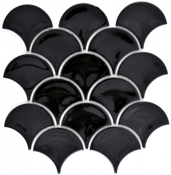 Muestra de mano mosaico azulejo cerámica ventilador negro brillante azulejo WC baño azulejo MOS13-FS03_m