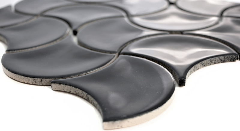 Azulejo de mosaico de cerámica ventilador negro brillante ola azulejo de la pared azulejo del baño MOS13-FSW03_f | 10 esteras de mosaico