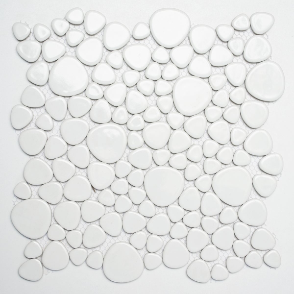 Muestra de mano guijarro mosaico Pebbles cerámica blanco brillante plato de ducha azulejo backsplash MOS12-0102_m