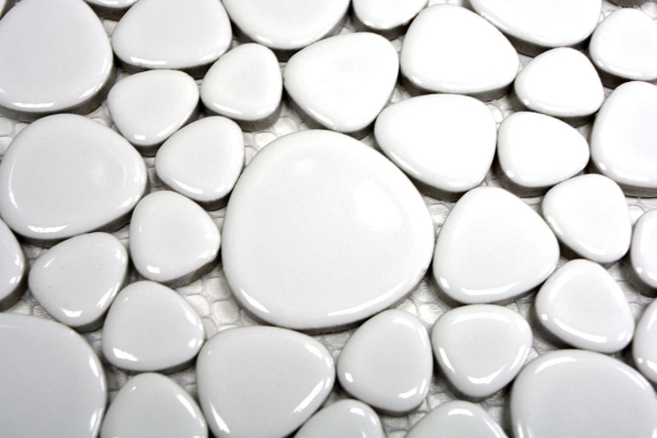 Muestra de mano guijarro mosaico Pebbles cerámica blanco brillante plato de ducha azulejo backsplash MOS12-0102_m