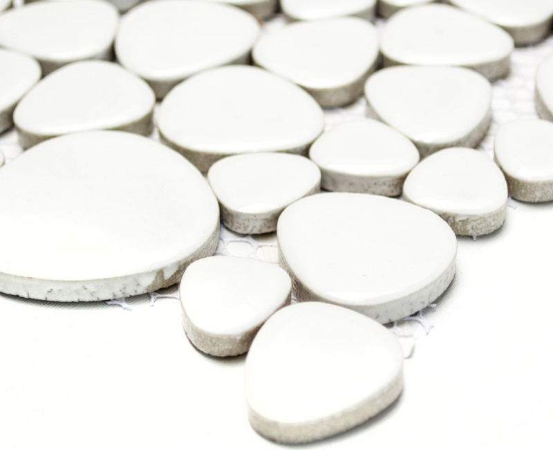 Muestra de mano guijarro mosaico Pebbles cerámica blanco brillante plato de ducha azulejo backsplash MOS12-0102_m