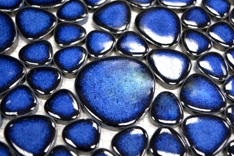 Pebble mosaico Pebbles gotas de cerámica azul brillante plato de ducha azulejo backsplash MOS12-0405