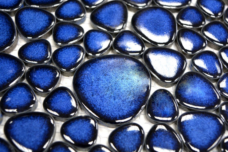 Muestra de mano guijarro mosaico Pebbles cerámica azul brillante plato de ducha azulejo backsplash MOS12-0405_m