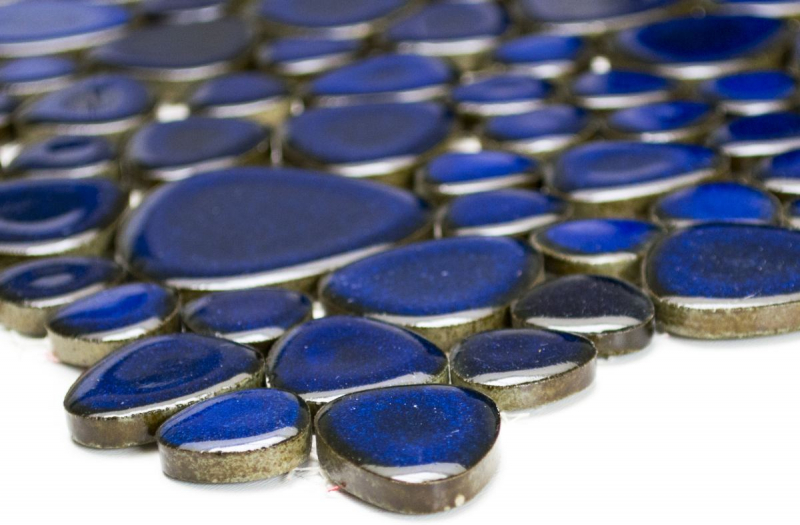 Muestra de mano guijarro mosaico Pebbles cerámica azul brillante plato de ducha azulejo backsplash MOS12-0405_m