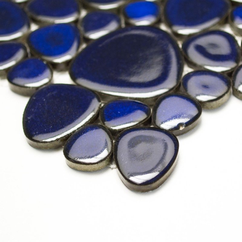 Muestra de mano guijarro mosaico Pebbles cerámica azul brillante plato de ducha azulejo backsplash MOS12-0405_m