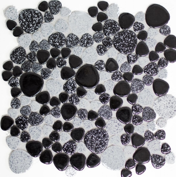 Pebble mosaico Pebbles gris negro Spots plato de ducha azulejo backsplash MOS12-0103_f | 10 esteras de mosaico