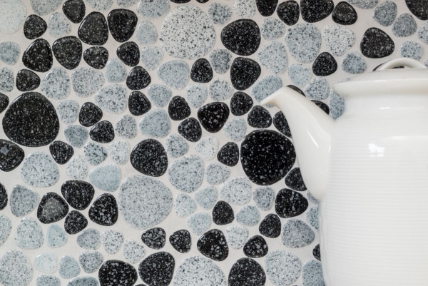 Pebble mosaico Pebbles gris negro Spots plato de ducha azulejo backsplash MOS12-0103_f | 10 esteras de mosaico