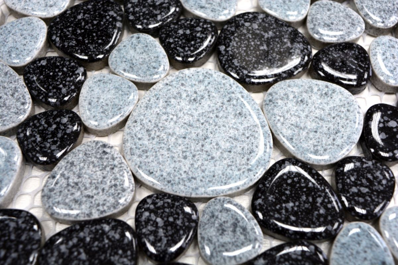 Pebble mosaico Pebbles gris negro Spots plato de ducha azulejo backsplash MOS12-0103_f | 10 esteras de mosaico