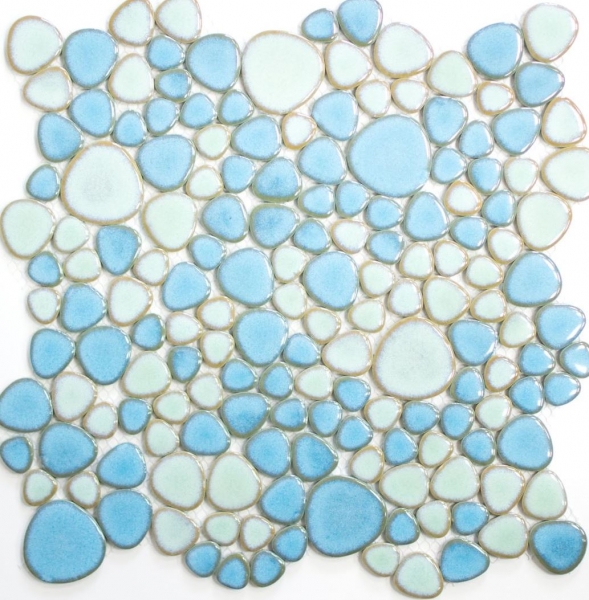 Muestra de mano guijarro mosaico Pebbles cerámica turquesa verde claro azul ducha azulejo backsplash MOS12-0401_m