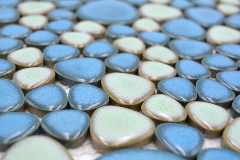 Pebble mosaico Pebbles gotas de cerámica turquesa verde claro azul ducha azulejo backsplash MOS12-0401