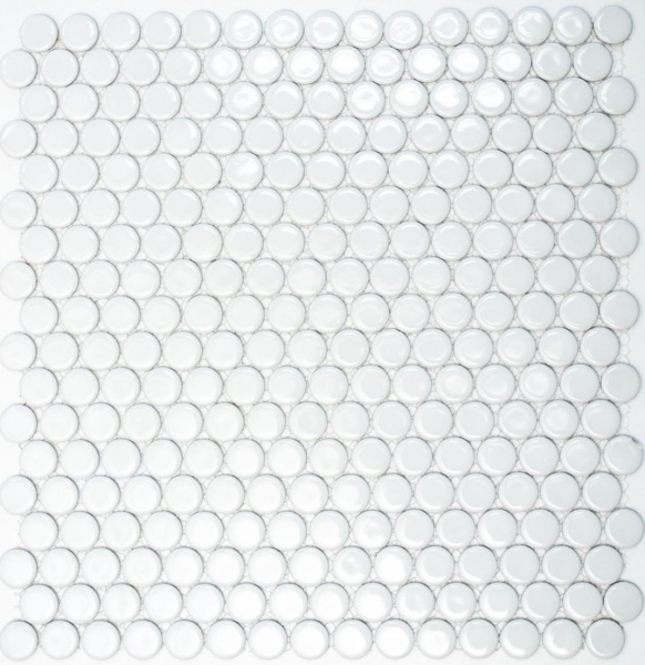 Muestra de mano botón mosaico LOOP redondo mosaico blanco brillante pared cocina ducha BAD MOS10-0102_m