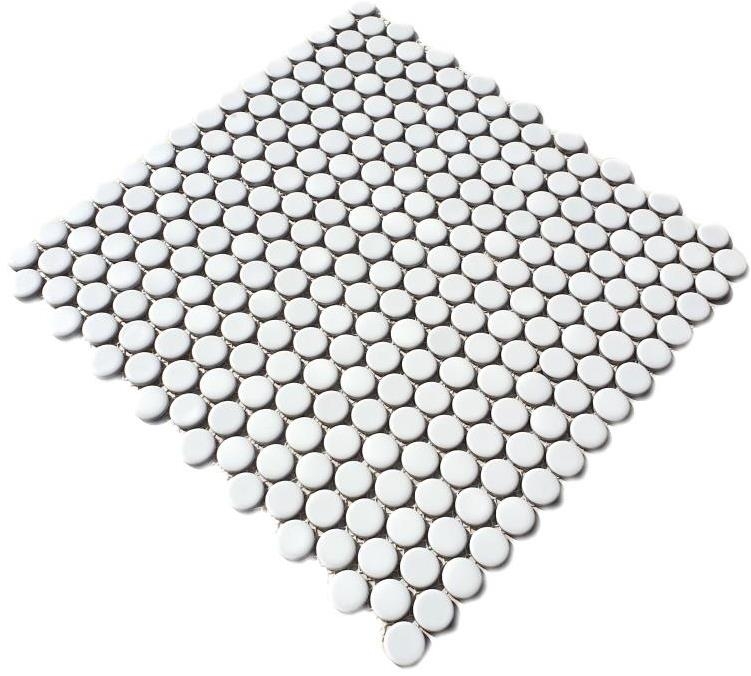 Botón de mosaico LOOP redondo mosaico blanco brillante pared cocina ducha BAD MOS10-0102