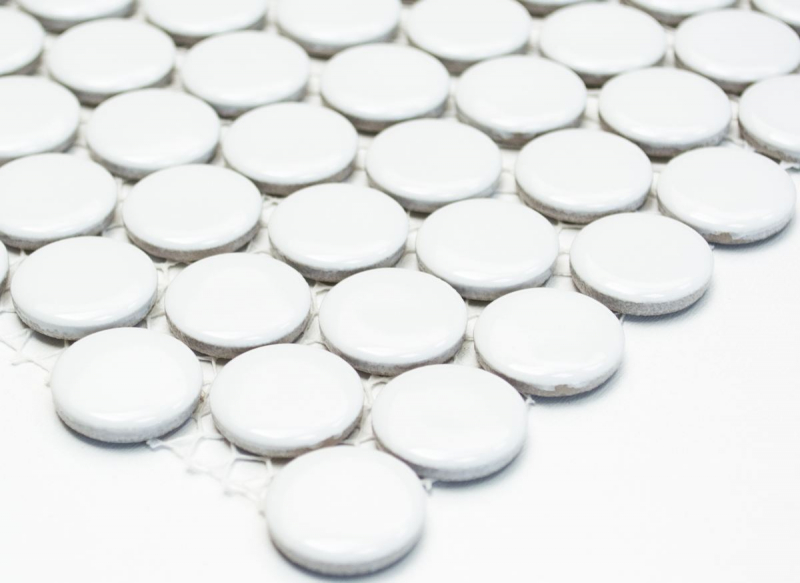 Muestra de mano botón mosaico LOOP redondo mosaico blanco brillante pared cocina ducha BAD MOS10-0102_m