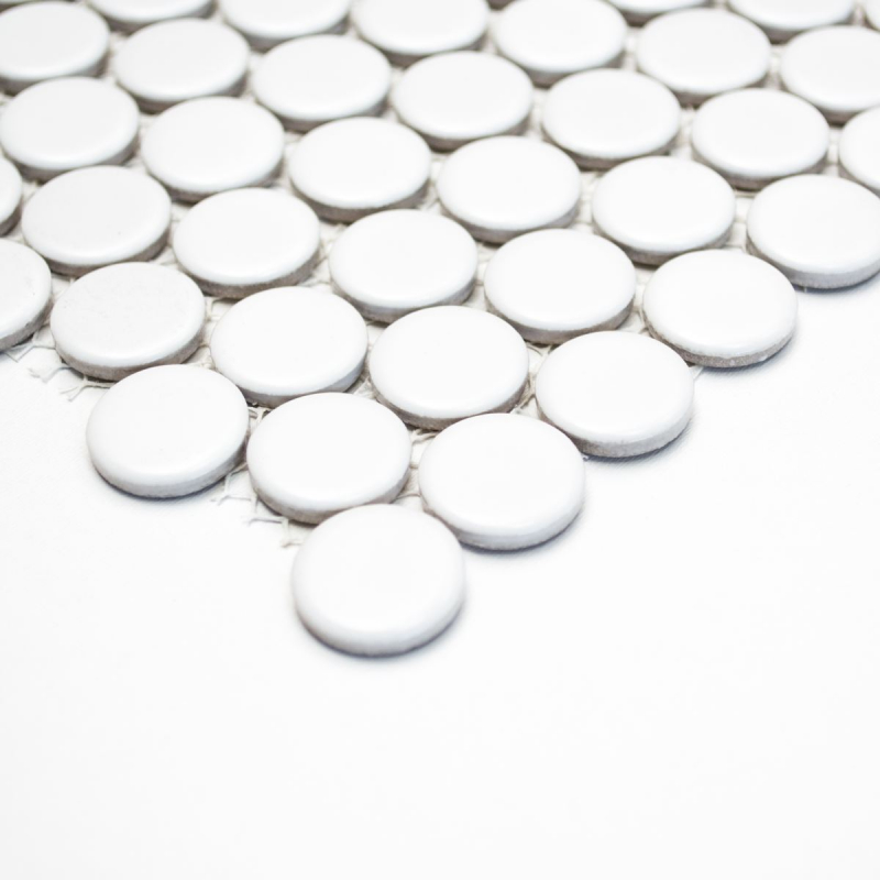 Botón de mosaico LOOP redondo mosaico blanco mate pared cocina ducha BAD MOS10-0111
