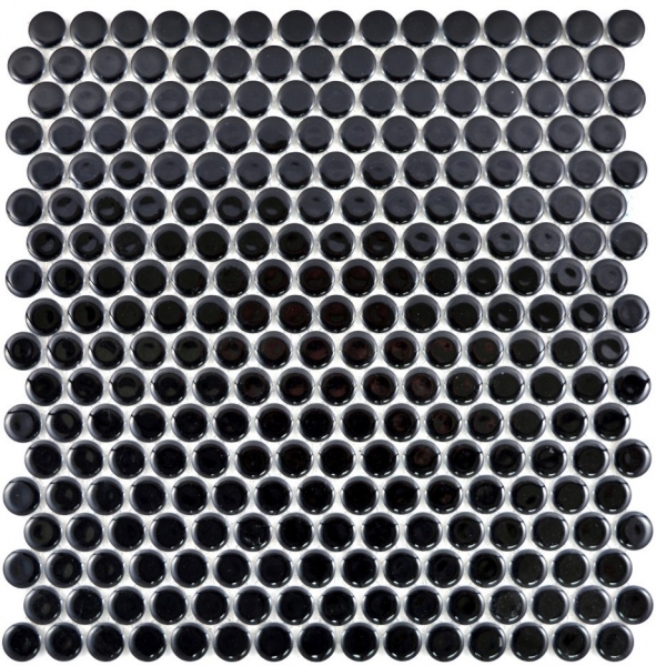 Muestra de mano botón mosaico LOOP redondo mosaico negro brillante pared cocina ducha BAD MOS10-0300_m