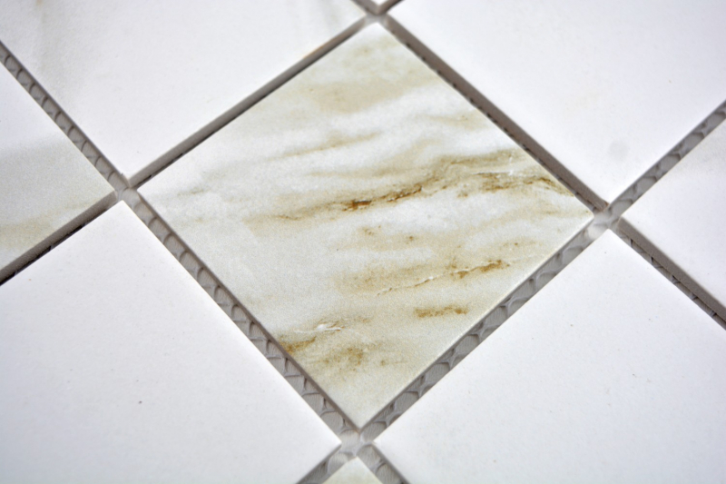 Muestra de mano mosaico azulejo Calacatta blanco beige cerámica baño azulejo backsplash MOS16-0112_m