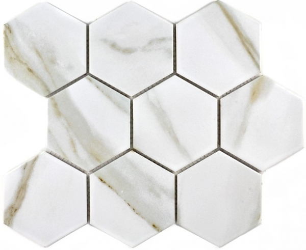 Muestra de mano mosaico azulejo cerámica blanco hexágono calacatta pared azulejo baño MOS11F-0112_m