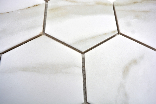 Muestra de mano mosaico azulejo cerámica blanco hexágono calacatta pared azulejo baño MOS11F-0112_m