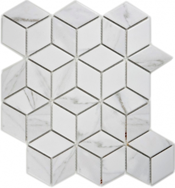 Muestra de mano mosaico azulejo cerámica blanco diamante POV Carrara mirada pared azulejo baño MOS13-0102_m
