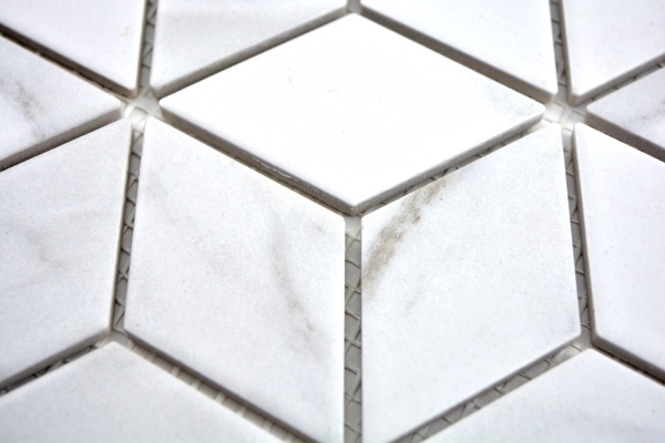 Muestra de mano mosaico azulejo cerámica blanco diamante POV Carrara mirada pared azulejo baño MOS13-0102_m