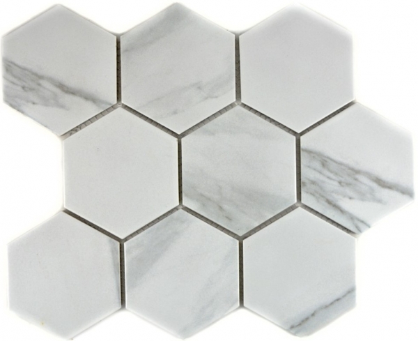 Mosaico de azulejos de cerámica blanco hexágono carrara mirada azulejo de la pared azulejo del baño MOS11F-0102_f | 10 esteras de mosaico