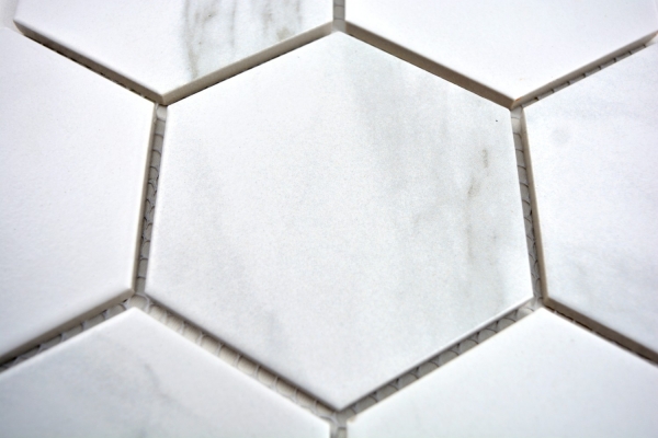 Mosaico de azulejos de cerámica blanco hexágono carrara mirada azulejo de la pared azulejo del baño MOS11F-0102_f | 10 esteras de mosaico