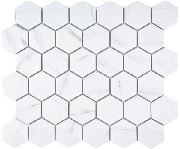 Mosaico de azulejos de cerámica blanco hexágono carrara mirada azulejo de la pared azulejo del baño MOS11G-0102_f | 10 esteras de mosaico