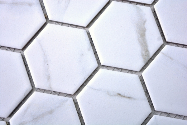 Mosaico de azulejos de cerámica blanco hexágono carrara mirada azulejo de la pared azulejo del baño MOS11G-0102_f | 10 esteras de mosaico