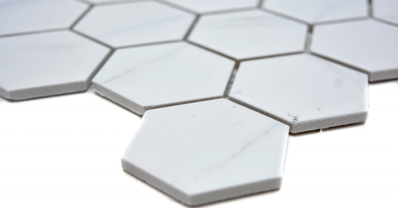Mosaico de azulejos de cerámica blanco hexágono carrara mirada azulejo de la pared azulejo del baño MOS11G-0102_f | 10 esteras de mosaico