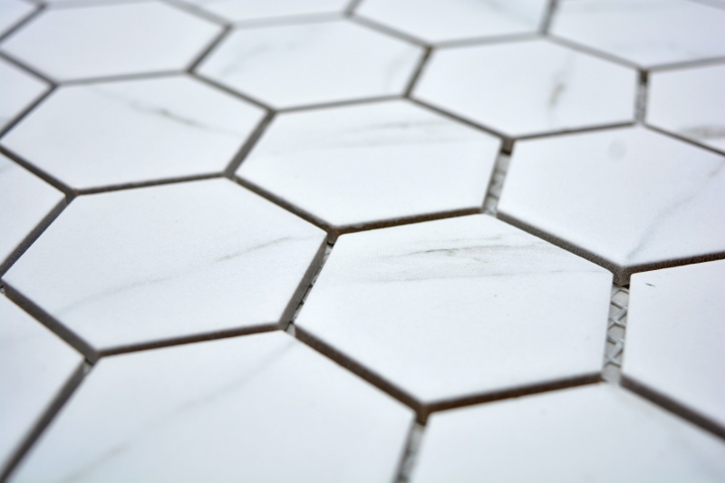 Mosaico de azulejos de cerámica blanco hexágono carrara mirada azulejo de la pared azulejo del baño MOS11G-0102_f | 10 esteras de mosaico