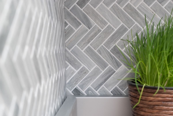 Espiga mosaico azulejo efecto piedra cerámica gris ducha salpicaduras azulejo backsplash MOS24-SO32