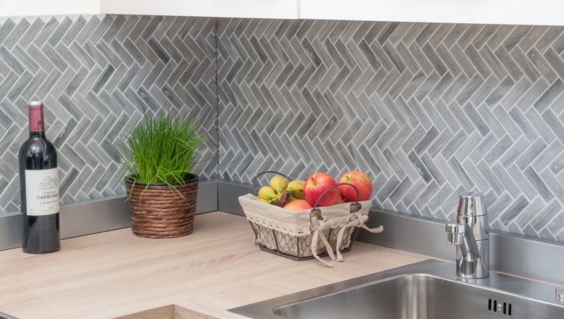 Espiga mosaico azulejo efecto piedra cerámica gris ducha salpicaduras azulejo backsplash MOS24-SO32