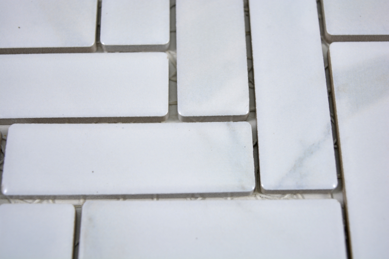 Muestra de mano mosaico azulejo cerámica espiga efecto piedra blanco azulejo backsplash cocina MOS24-SO10_m