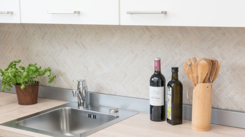 Espiga mosaico de azulejos de cerámica efecto piedra beige claro azulejos backsplash cocina MOS24-SO54