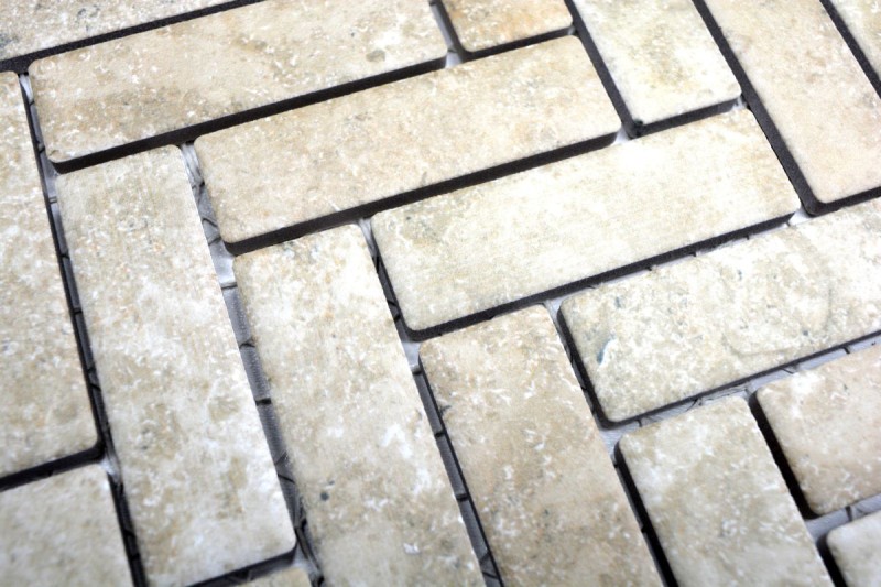 Espiga mosaico de azulejos de cerámica efecto piedra beige azulejos backsplash cocina MOS24-SO76