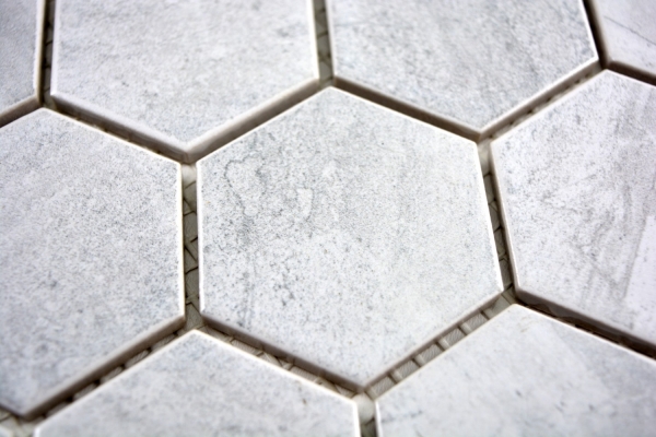 Muestra de mano mosaico azulejo cerámica hexágono travertino gris mate azulejo backsplash cocina MOS11G-0202_m