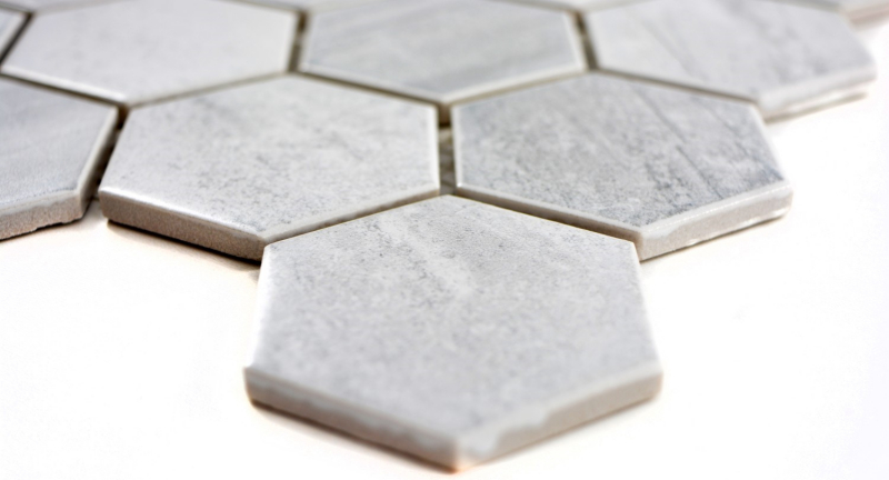Muestra de mano mosaico azulejo cerámica hexágono travertino gris mate azulejo backsplash cocina MOS11G-0202_m